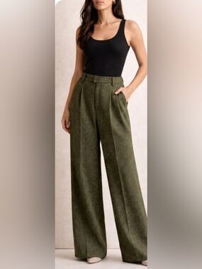 Banana Republic NEW Wide Leg High Waist Tailored Trousers Olive Green size 0
